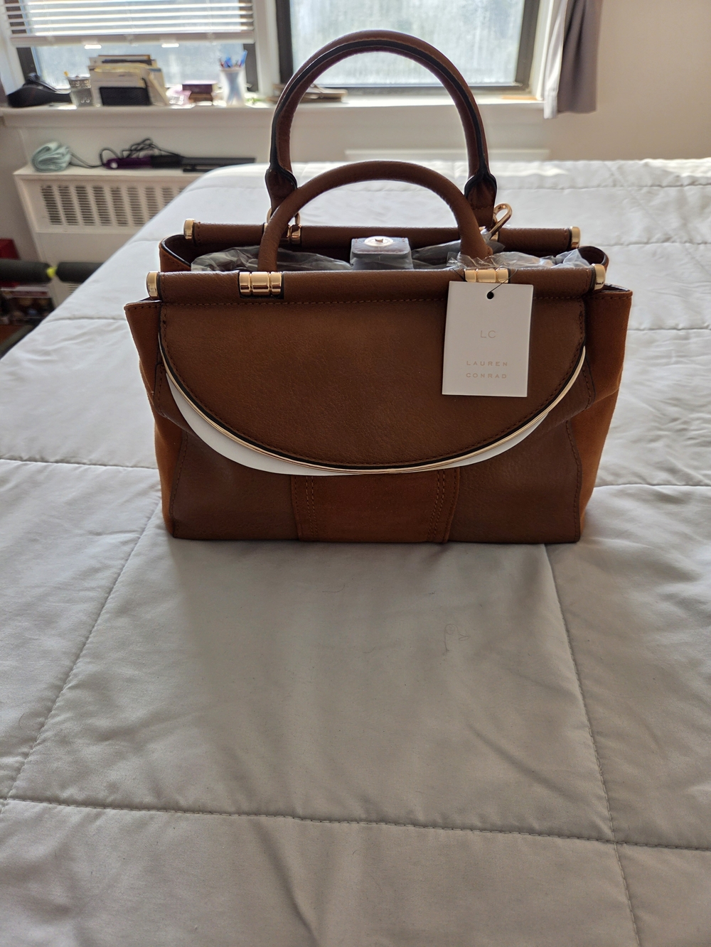 LC Lauren Conrad Tan/Brown Leather Top-Handle Satchel